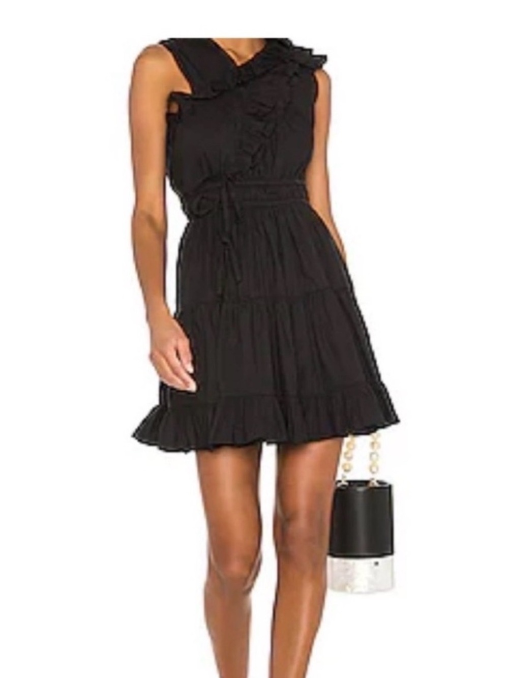 Ulla Johnson Black Ruffled Tie-Waist Mini Dress